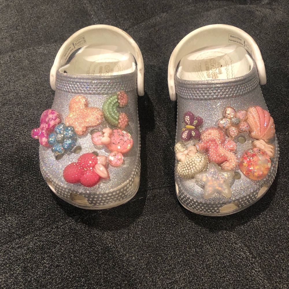 Kids Glitter Crocs Clogs with Colorful Charms